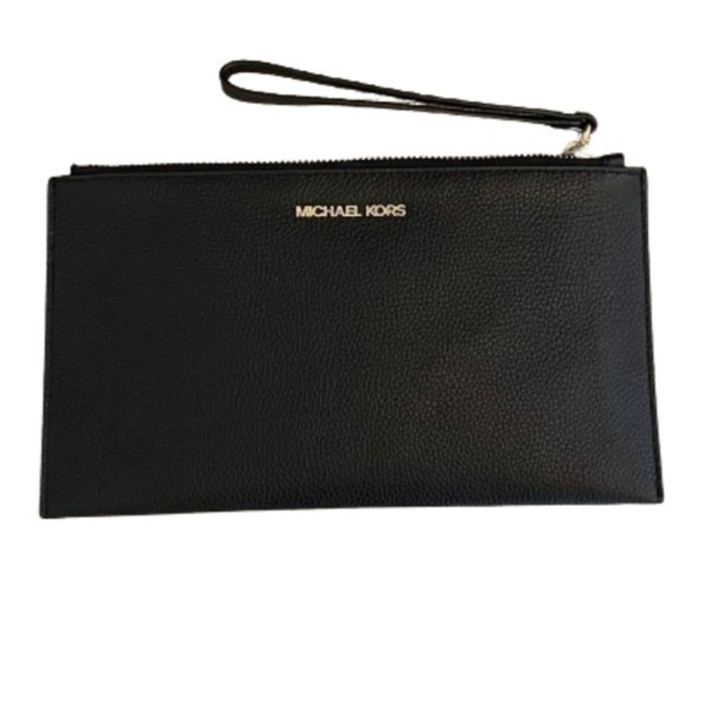 Michael Kors NWT Jet Set Leather Large Wristlet 10” x 5.5” Black